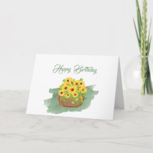 Carte Panier Jaune Tournesol Aquarelle Florale Anniversa