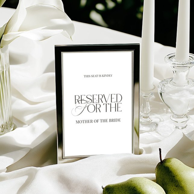 Carte Panneau de siège réservé pour mariage élégant noir (Elegant Black & White Wedding Reserved Seat Sign Card)