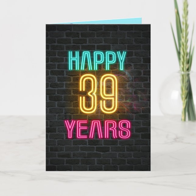 Carte Panneau néon en brique pour 39e anniversaire (Devant)