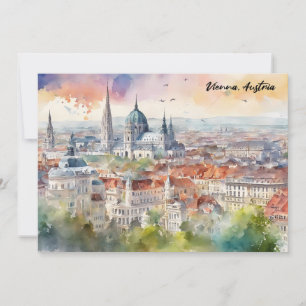 Carte Panorama vue peinture aquarelle Vienne Autriche 