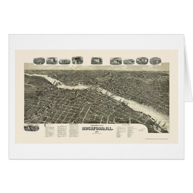 Carte panoramique de Rockford, IL - 1891 (Devant horizontal)