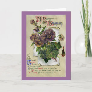 Carte Pansies et Ivy Anniversaire Vintage