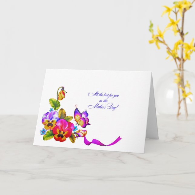 Carte Pansies et papillon Fête des mères (Fleur jaune)