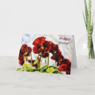 Carte Pansies Fleurs Rouges Art Anniversaire