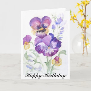 Carte Pansies lilas aquarelles Anniversaire