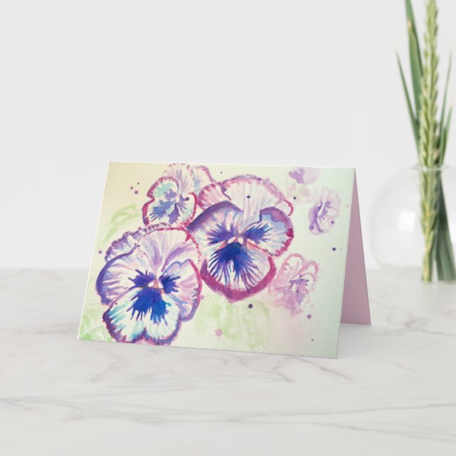 Carte Pansy Panies Purple Fleurs Florales Aquarelle (Devant)