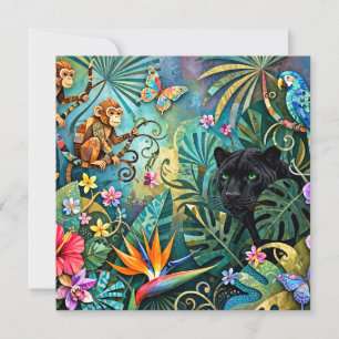 Carte Panthère noire Afrique Collage gai Style Jungle