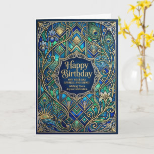 Carte Paon Art Nouveau Bijouté Joyeux Anniversaire