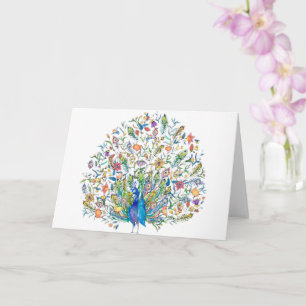 Carte Paon floral aquarelle