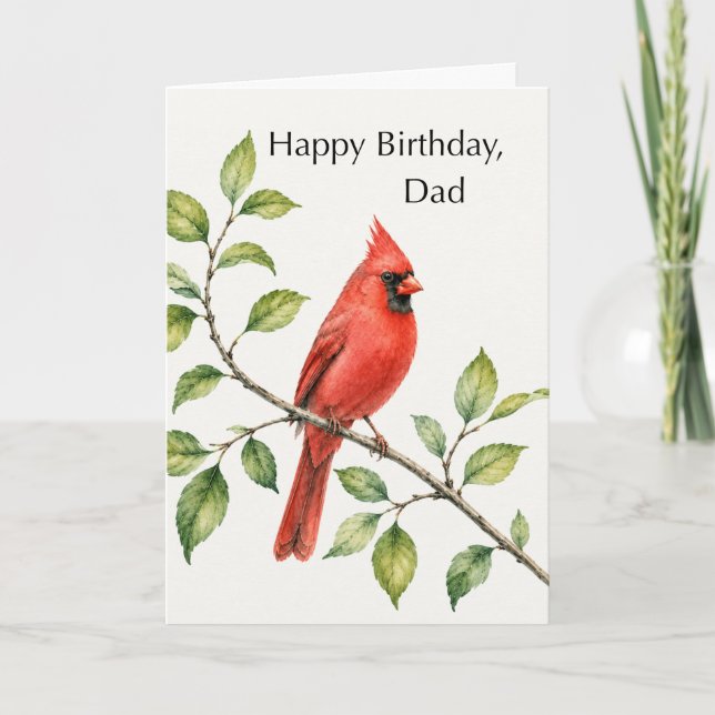 Carte Papa Anniversaire Cardinal Rouge sur Branche (Devant)