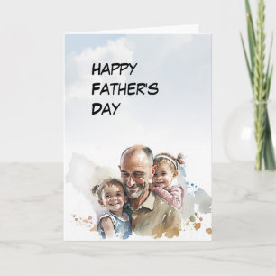 Carte Papa avec 2 jeunes filles Fête des pères