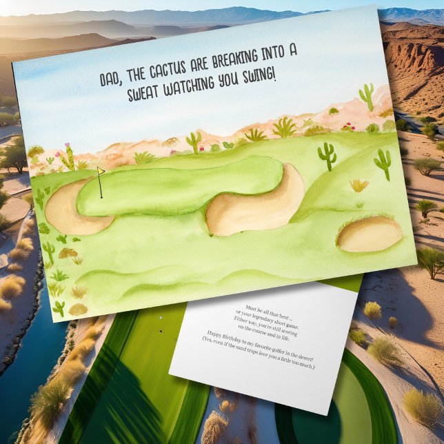 Carte Papa, Birthday Desert Golf Course Aquarelle (Créateur téléchargé)