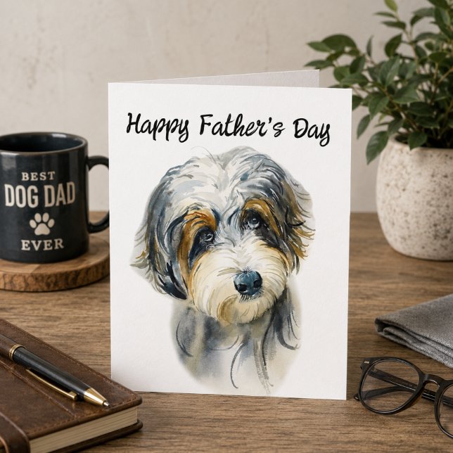 Carte Papa Chien Fête des Pères Aussiedoodle (Edit message inside card to customize)