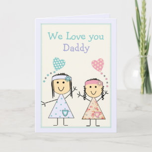 Carte Papa de petites filles voeux d'anniversaire