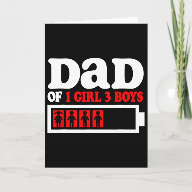 Carte Papa drôle de 1 fille 3 garçons de fils fille (Devant)