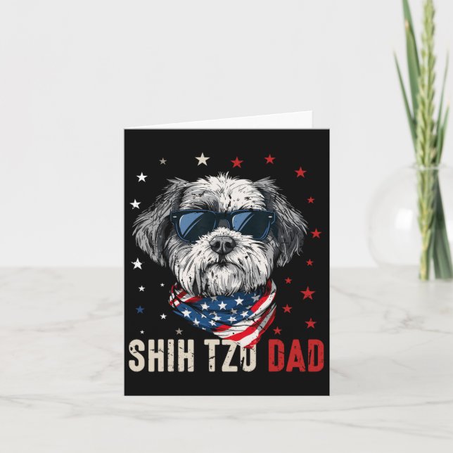 Carte Papa drôle de Shih Tzu Usa étoiles 4 juillet Fête  (Devant)