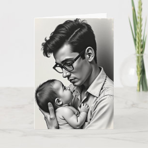 Carte Papa et Bébé en nuances de gris