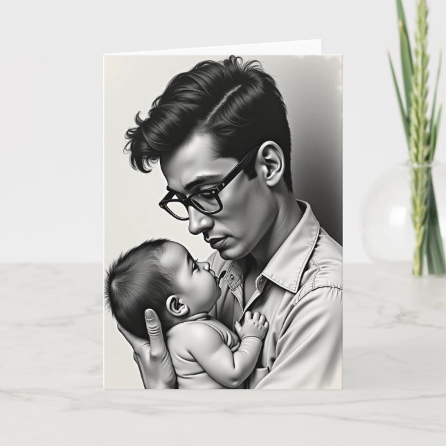 Carte Papa et Bébé en nuances de gris (Devant)