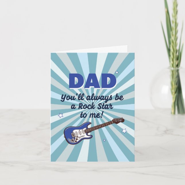 Carte Papa Guitare Électrique Rock Star Cool Bleu (Devant)