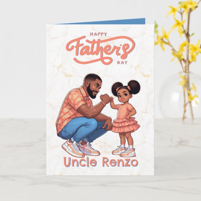 Carte Papa noir et fille poing contre poing orange et bl (Fleur jaune)