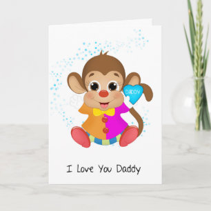 Carte Papa, Petit Singe Au Coeur Bleu