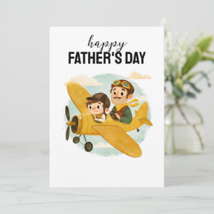 Carte Papa pilotant un avion nuages mignon Joyeux annive
