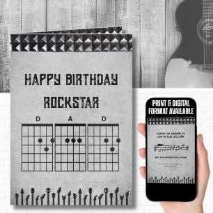 Carte Papa Rockstar Gris Noir Moderne Joyeux Anniversair