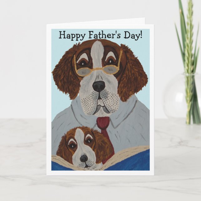 Carte Papa Saint Bernard lisant à son chiot  (Devant)