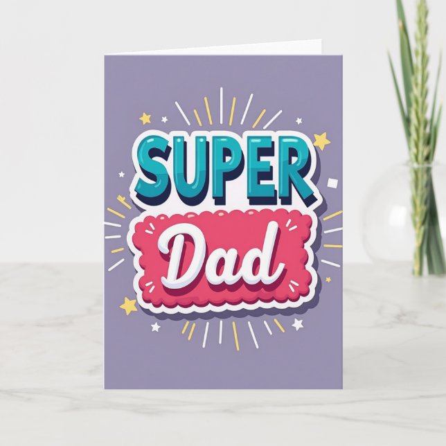 Carte Papa Super avec Étoiles Sarcelle (Devant)
