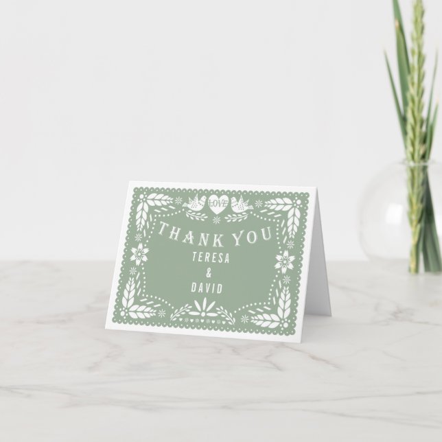 Carte Pape vert Sage picado mariage photo Merci (Devant)