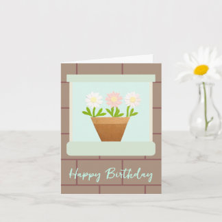 Carte Paper Craft Daisies at House Window Birthday Card