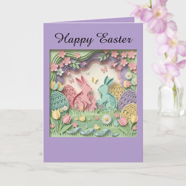 Carte Papercut Style Easter Bunny Greeting Card (Orchidée)