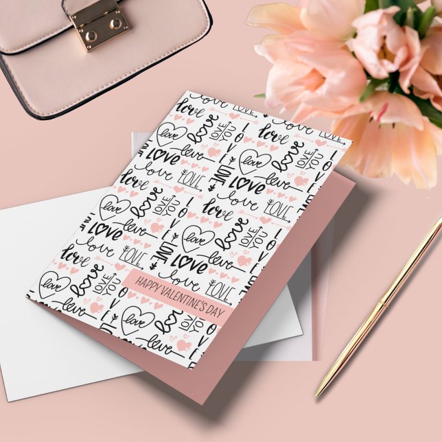 Carte Papier Amour Capricieux Texte Personnalisé  (Custom text whimsical love doodle card is perfect for Valentine's Day, anniversary, or just because.)