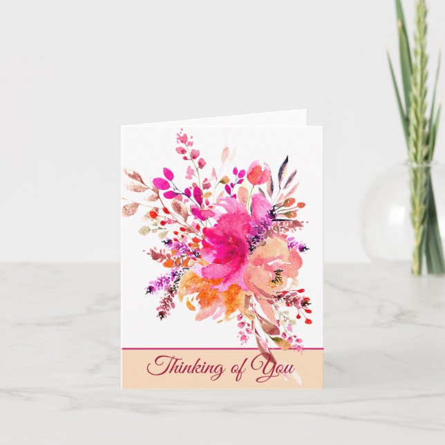 Carte Papier note personnalisable aquarelle florale rose (Devant)