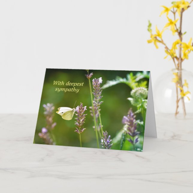 Carte Papillon à la lavande - Avec une profonde sympathi (Fleur jaune)