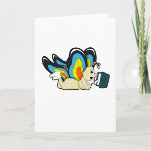 Carte Papillon à la lecture avec livre