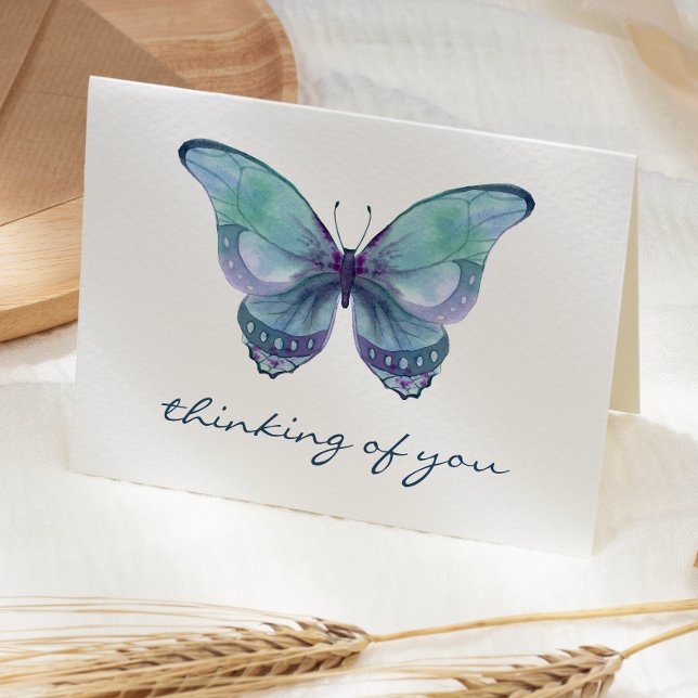Carte Papillon à l'aquarelle sarcelle Pensant à vous Sym (Créateur téléchargé)