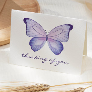 Carte Papillon à l'aquarelle violette pensant à toi