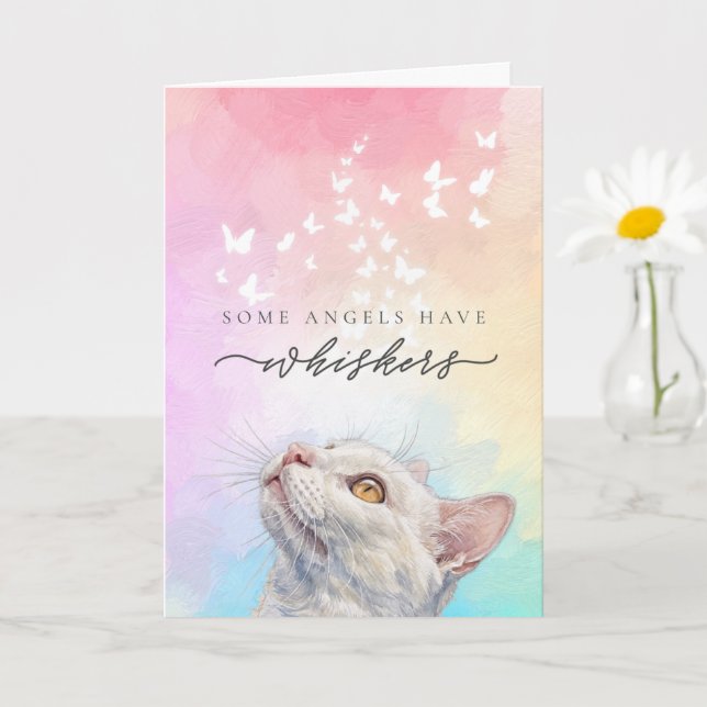 Carte Papillon à Moustaches Arc-en-ciel Chat Blanc Perte (Petite plante)