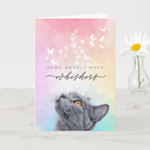 Carte Papillon à Moustaches Arc-en-Ciel Chat Gris Sympat