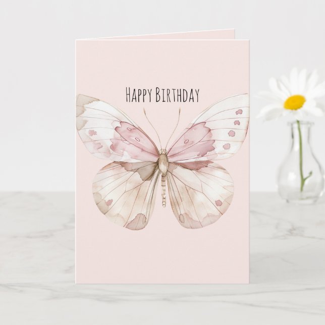 Carte Papillon Anniversaire Rose Pâle (Petite plante)