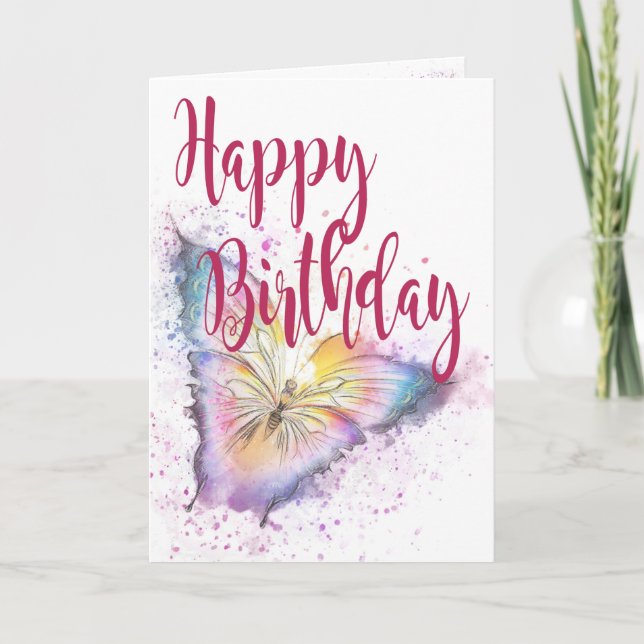 Carte Papillon Aquarelle Joyeux Anniversaire (Devant)
