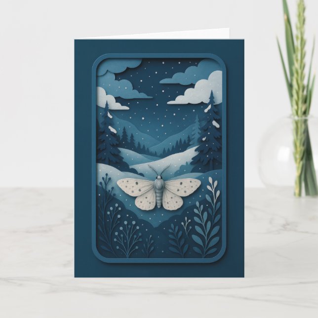 Carte Papillon au Clair de Lune dans la Forêt d'Hiver Ca (Devant)