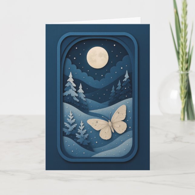 Carte Papillon au Clair de Lune dans la Forêt d'Hiver Ca (Devant)
