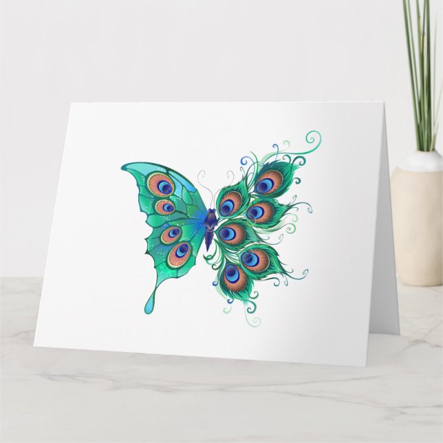 Carte Papillon aux plumes de paon vert (Devant)