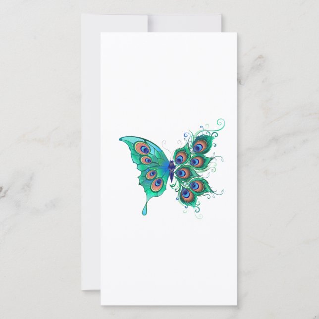 Carte Papillon aux plumes de paon vert (Devant)