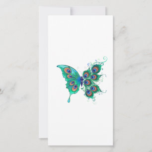 Carte Papillon aux plumes de paon vert