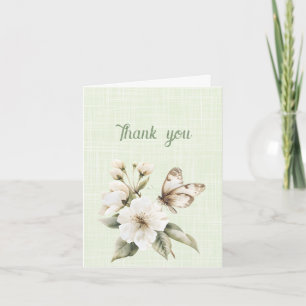 Carte Papillon blanc Merci sur fleurs blanches