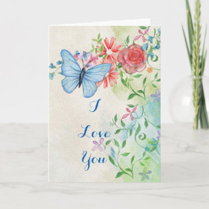Carte Papillon bleu floral