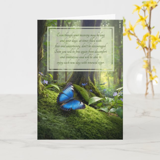 Carte Papillon Bleu Sentimental de Bon Rétablissement da (Fleur jaune)